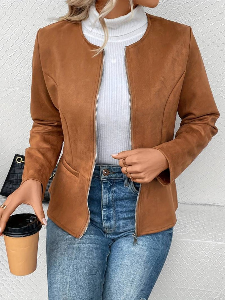 Wildlederjacke Für Damen Mit Langarm | Mit Reißverschluss