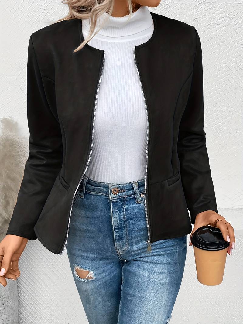 Wildlederjacke Für Damen Mit Langarm | Mit Reißverschluss