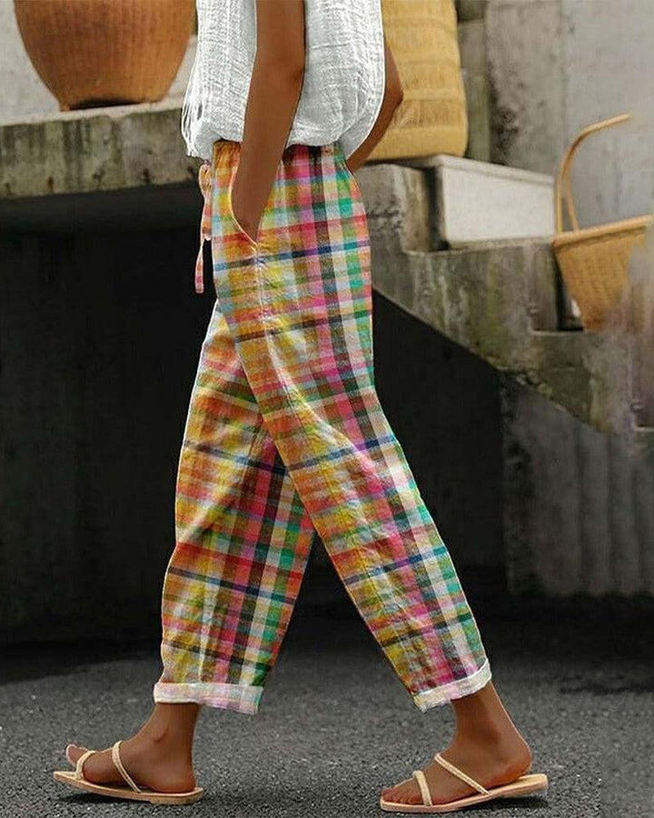 Karierte Damenhose mit Kordelzug