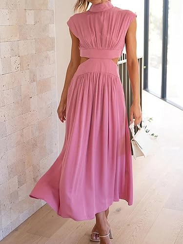 Plissiertes Mock-Neck Midikleid für Damen
