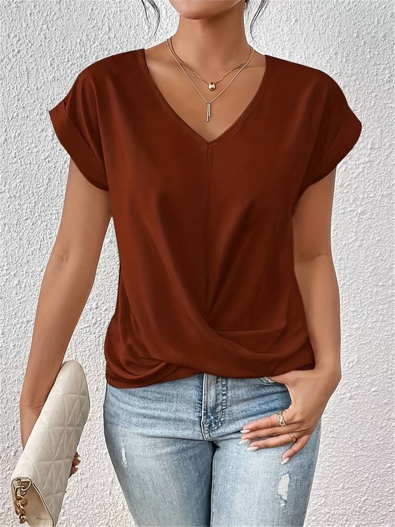 Damen Kurzarm-T-Shirt mit V-Ausschnitt