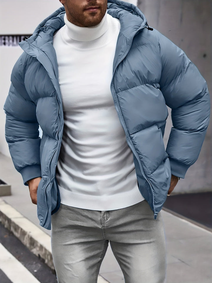 Herren Lässige Daunenjacke Mit Kapuze | Durchgehender Reißverschluss