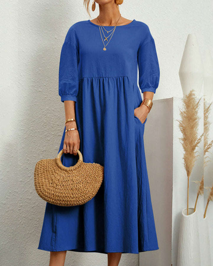 Damen Midikleid mit Rundhalsausschnitt und Taschen
