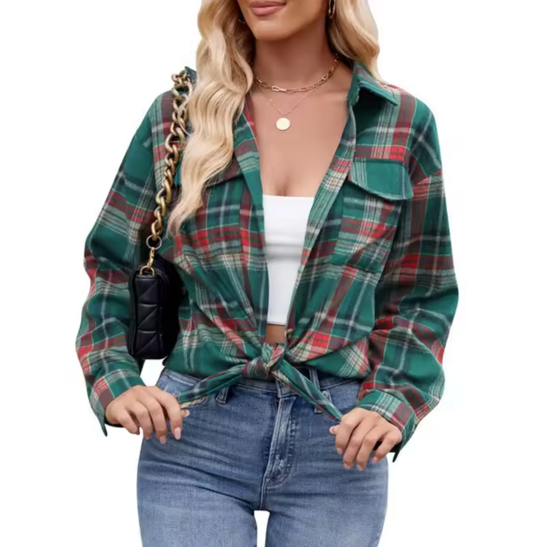 Kariertes Button-Down-Hemd für Frauen