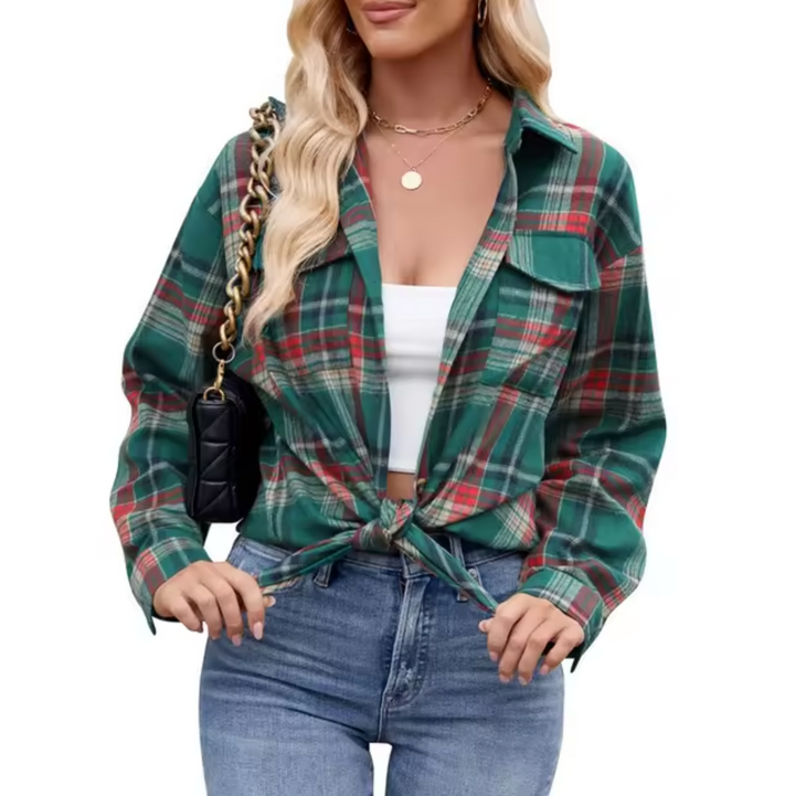 Kariertes Button-Down-Hemd für Frauen