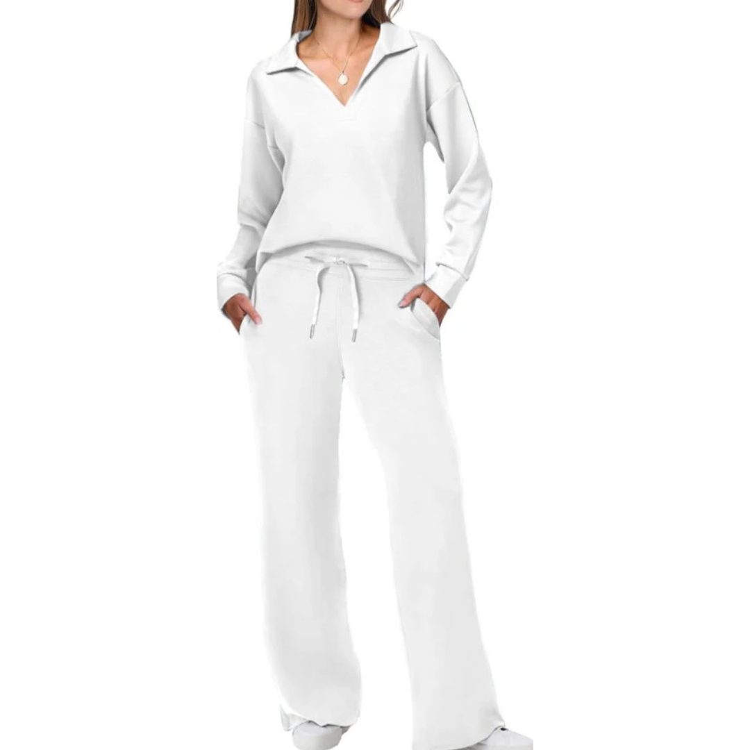 Damen Loungewear Mit V-ausschnitt-top Und Locker Sitzender Hose | Stilvoll