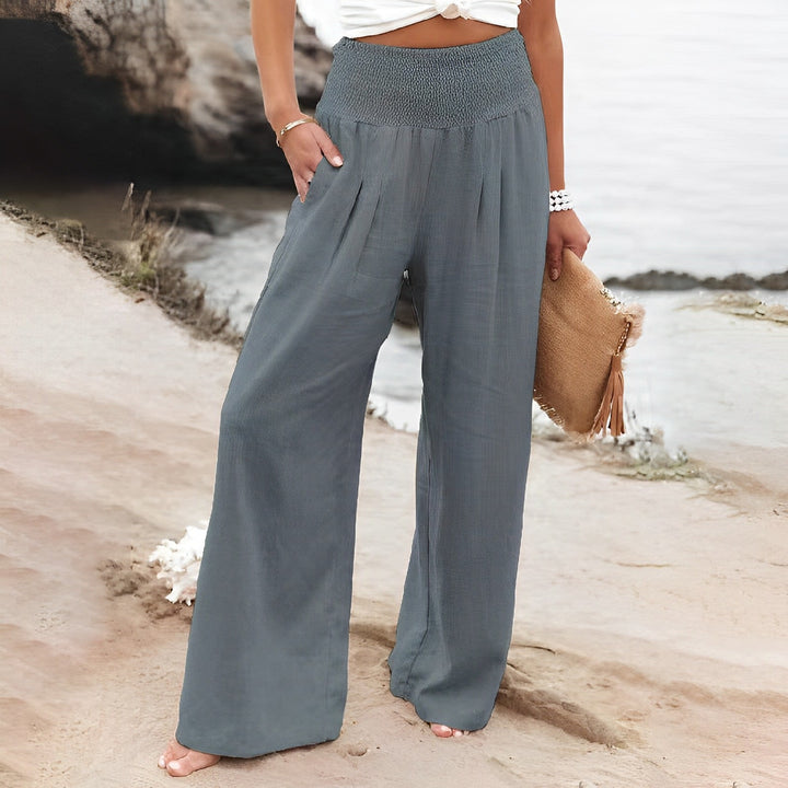 Damen Sommer Hoch Tailliert Hose mit Elastischem Bund and Taschen