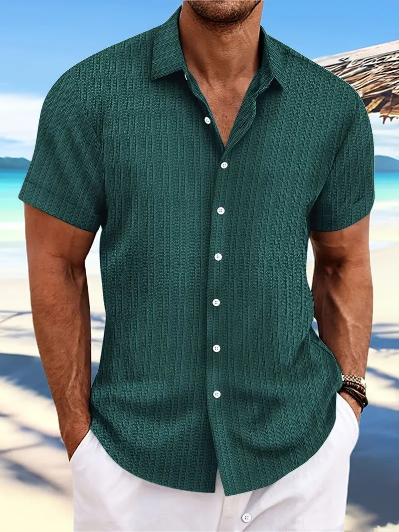 Kurzarm-Ripp-Button-Down-Hemd für Herren
