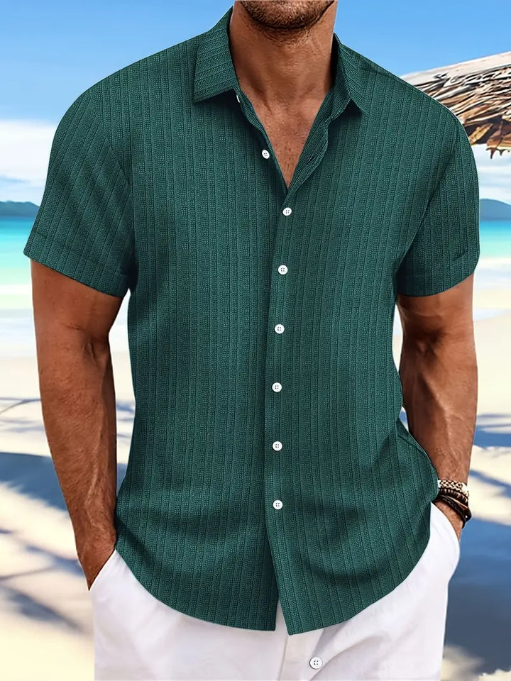 Kurzarm-Ripp-Button-Down-Hemd für Herren
