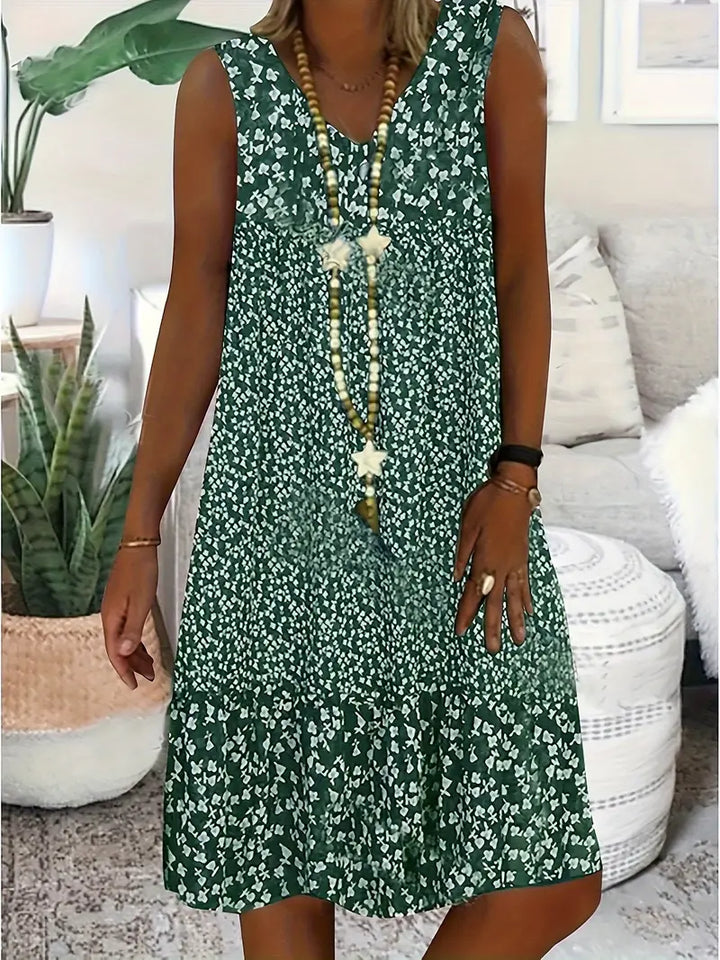 Damen-Midikleid ohne Ärmel mit V-Ausschnitt und Blumenmuster