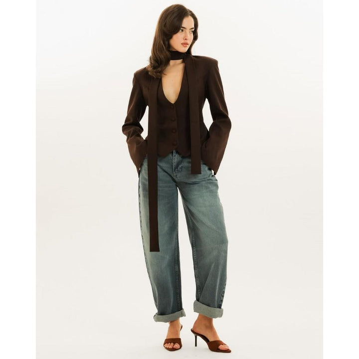 Damen Langarm-Blazermantel | Mit Schal