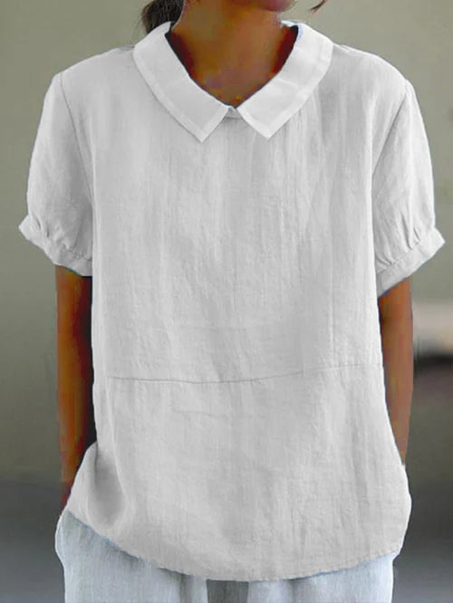 Damen-Leinenbluse mit kurzen Puffärmeln