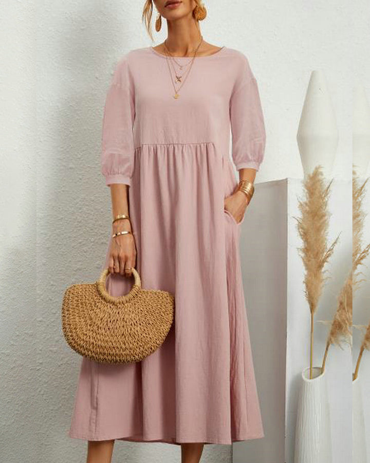 Damen Midikleid mit Rundhalsausschnitt und Taschen