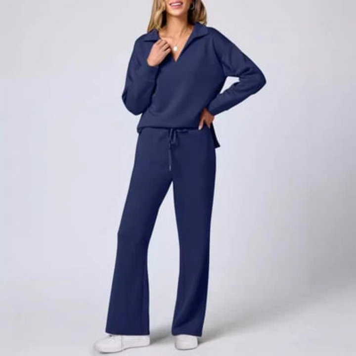 Damen Loungewear Mit V-ausschnitt-top Und Locker Sitzender Hose | Stilvoll