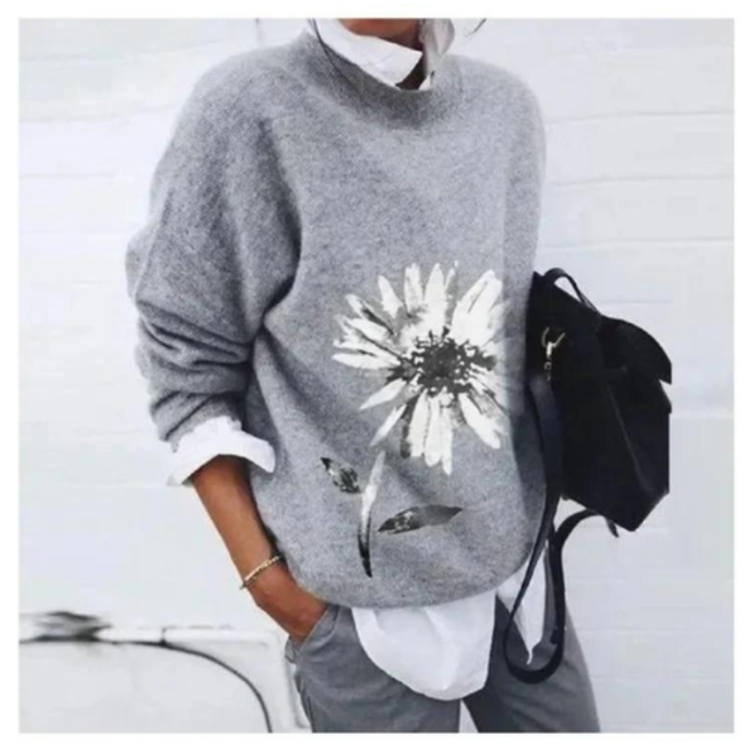 Damen Strickpullover Mit Blumenmuster | Langarm