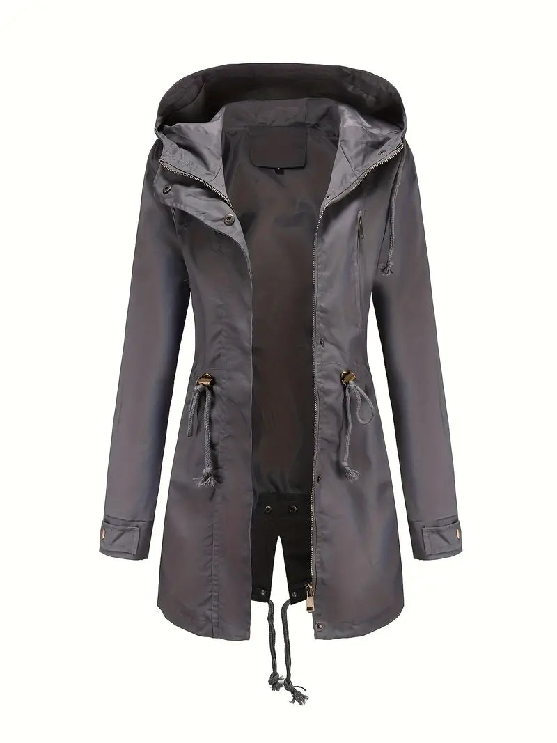 Damen Lange Regenjacke Mit Reißverschluss | Langarm