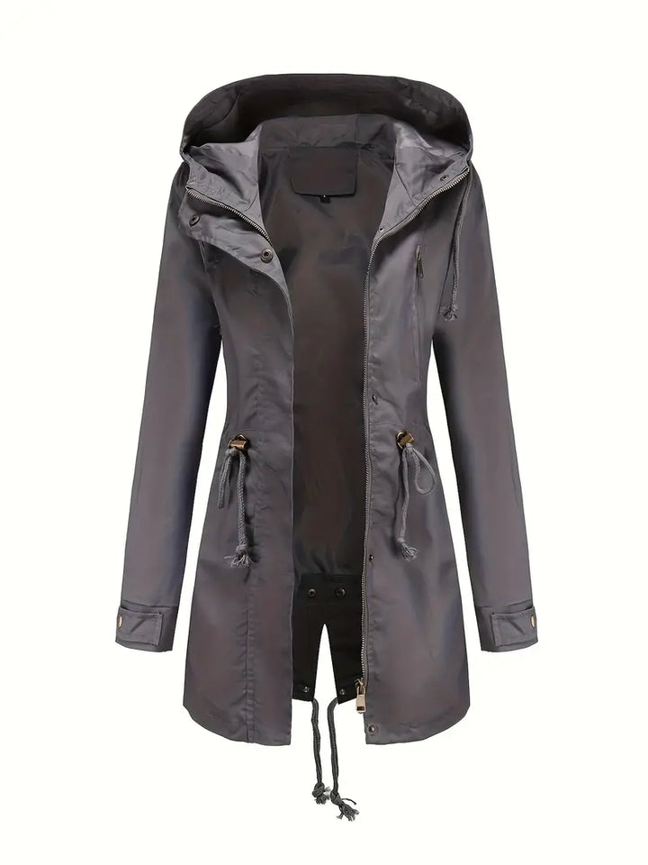 Damen Lange Regenjacke Mit Reißverschluss | Langarm