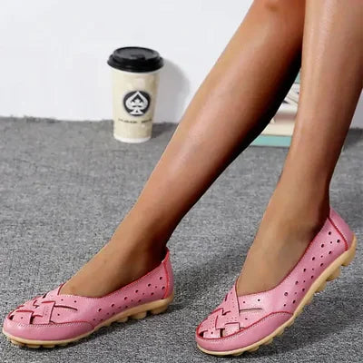 Damen Vegan-Leder Flache Schuhe mit perforiertem offenem Webmuster