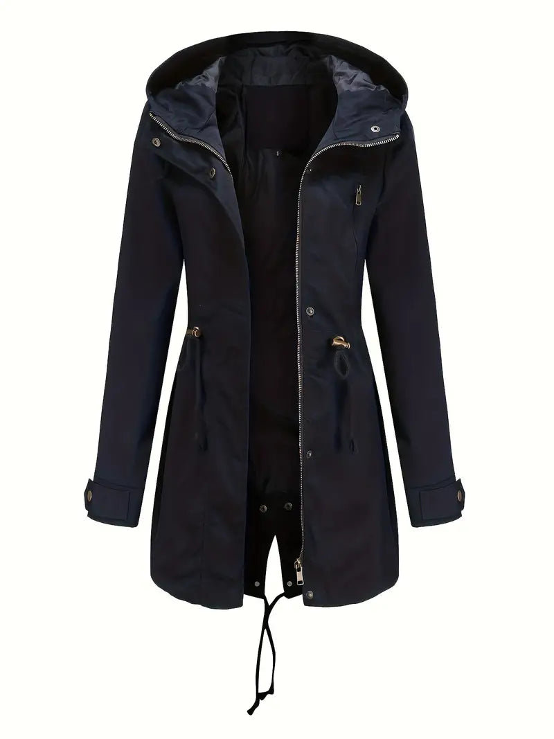 Damen Lange Regenjacke Mit Reißverschluss | Langarm
