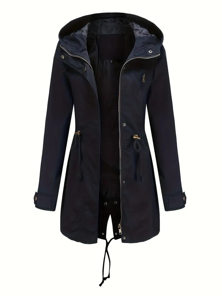 Damen Lange Regenjacke Mit Reißverschluss | Langarm