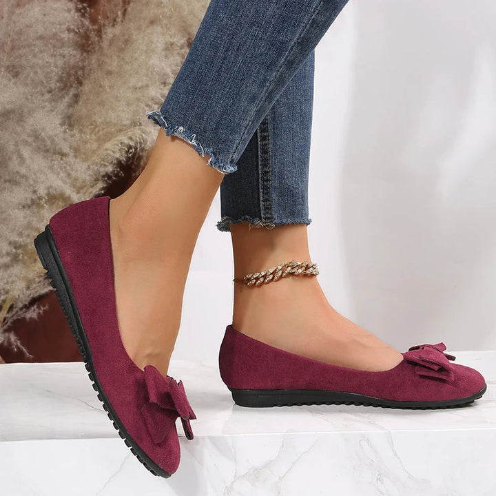 Damen Wildleder Flache Schuhe mit Schleife und Strukturierter Sohle