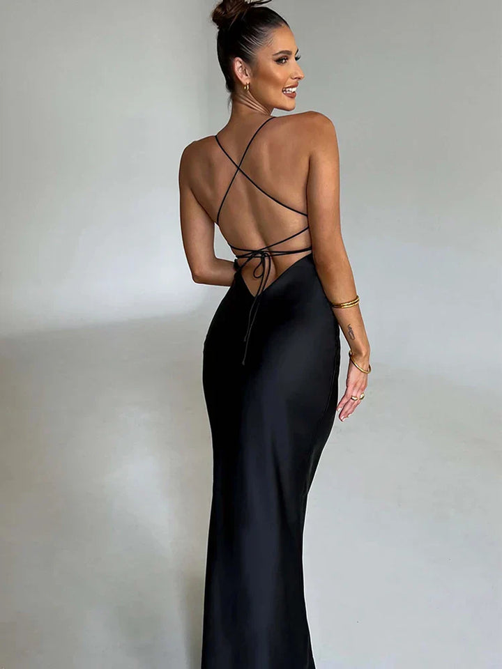 Damen Sommer Bodycon Langkleid mit Spaghettiträgern