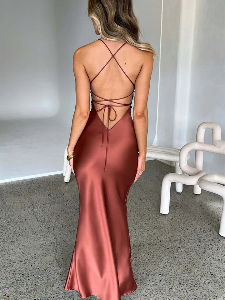 Damen Sommer Bodycon Langkleid mit Spaghettiträgern