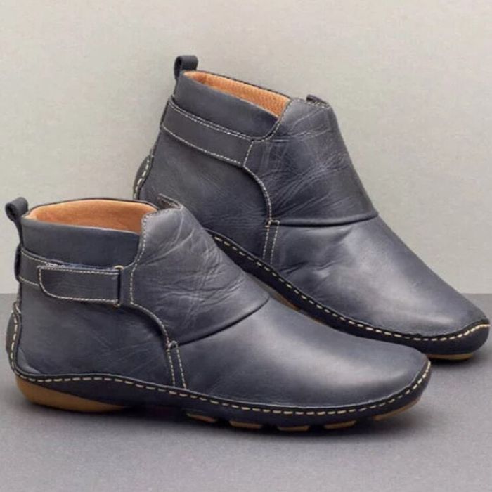 Damen Slip-On Veganer Leder Stiefeletten mit Seitlichem Riemen