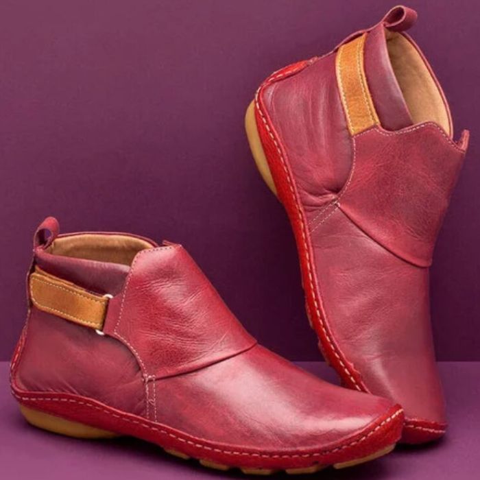 Damen Slip-On Veganer Leder Stiefeletten mit Seitlichem Riemen
