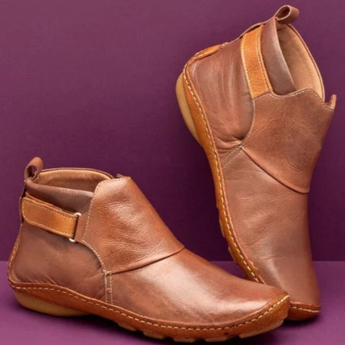 Damen Slip-On Veganer Leder Stiefeletten mit Seitlichem Riemen
