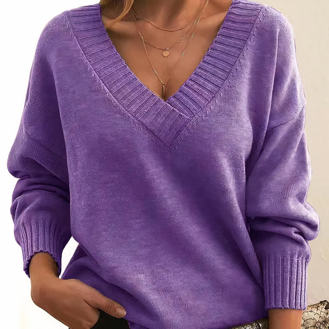 Damen Stilvoller Gestrickter Pullover | V-Ausschnitt