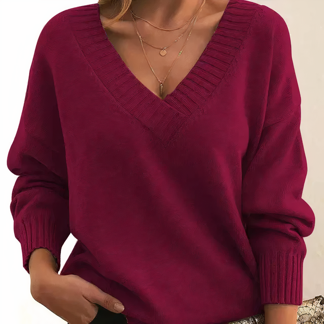 Damen Stilvoller Gestrickter Pullover | V-Ausschnitt