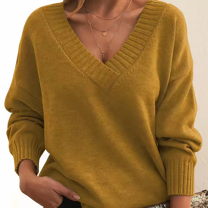 Damen Stilvoller Gestrickter Pullover | V-Ausschnitt