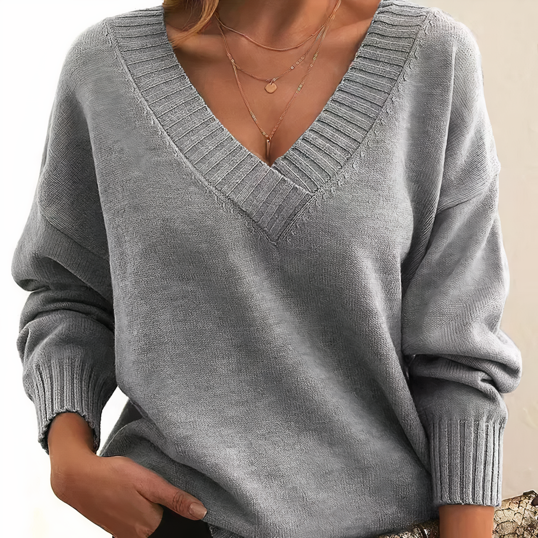 Damen Stilvoller Gestrickter Pullover | V-Ausschnitt