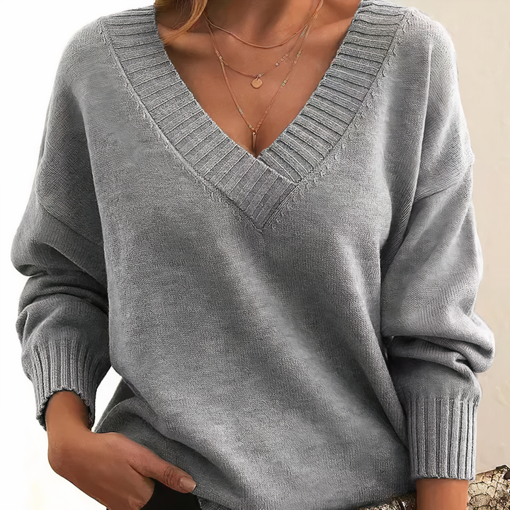 Damen Stilvoller Gestrickter Pullover | V-Ausschnitt