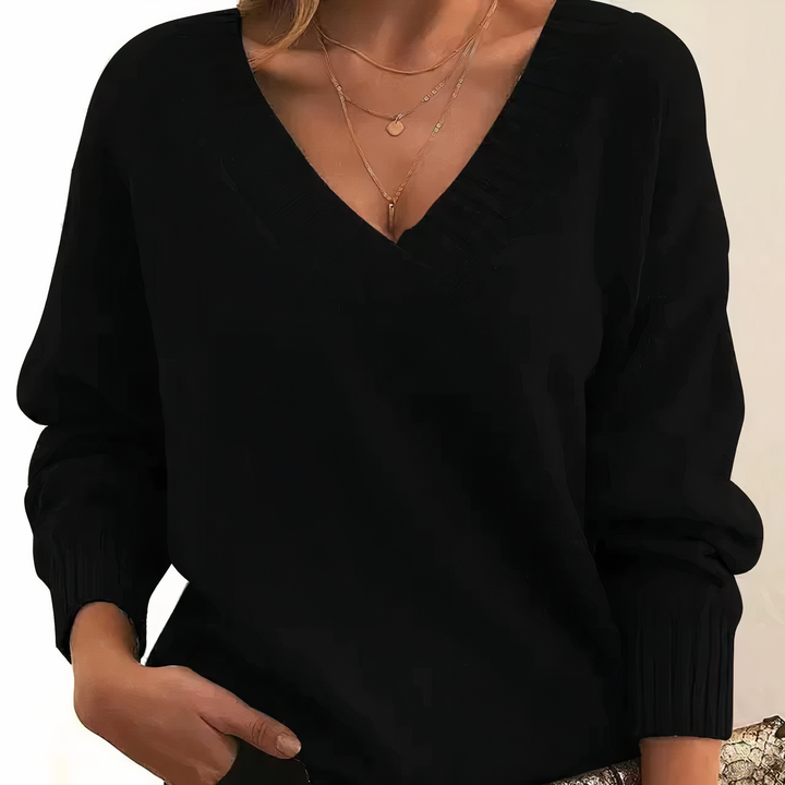 Damen Stilvoller Gestrickter Pullover | V-Ausschnitt