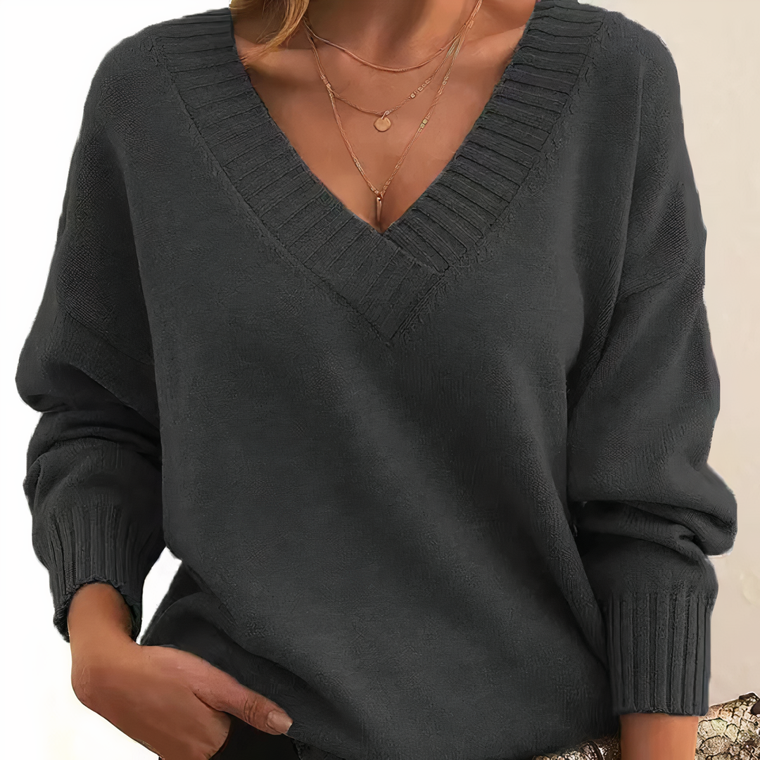 Damen Stilvoller Gestrickter Pullover | V-Ausschnitt