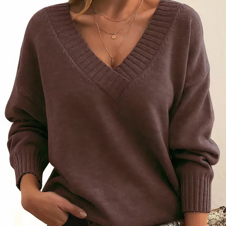Damen Stilvoller Gestrickter Pullover | V-Ausschnitt