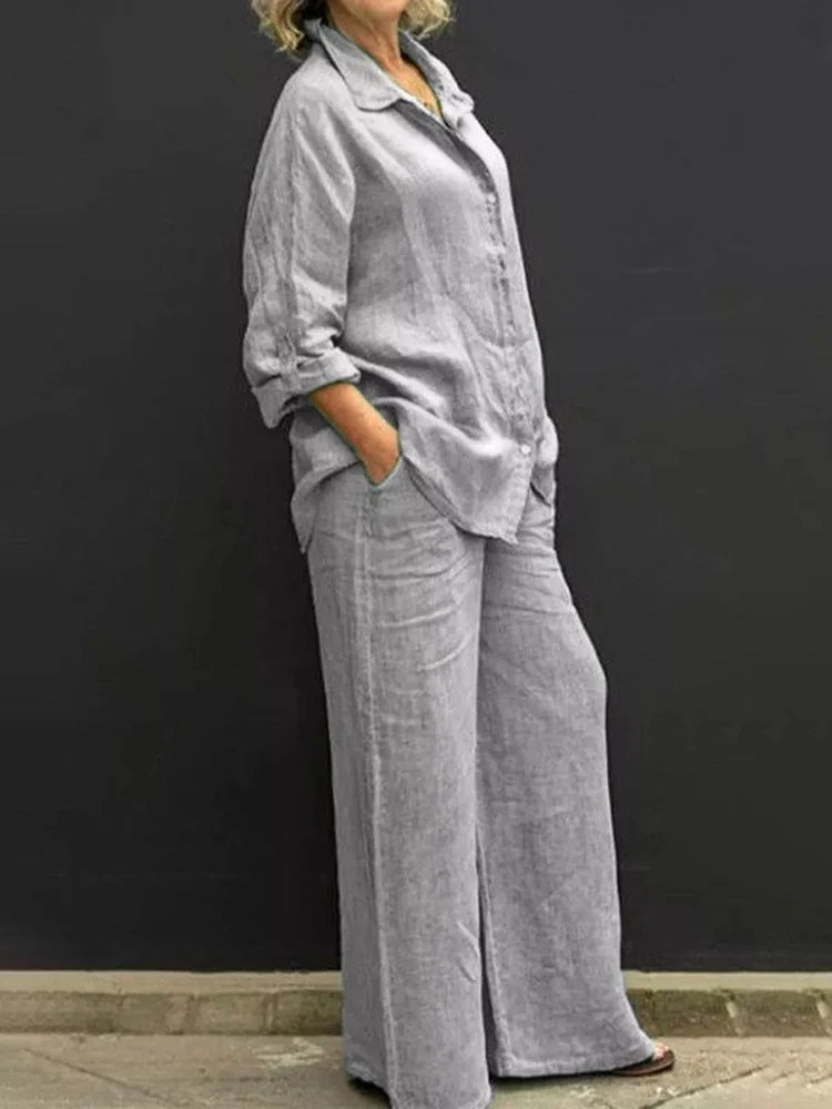 Elegantes Palazzo-Zweiteiler-Set aus Leinen für Damen
