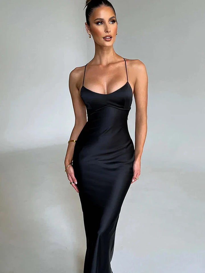 Damen Sommer Bodycon Langkleid mit Spaghettiträgern