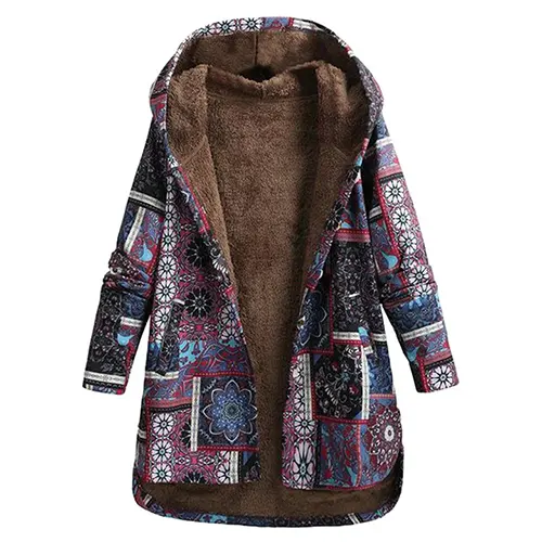 Damen Jacke Mit Blumenmuster Und Kapuze | Winter