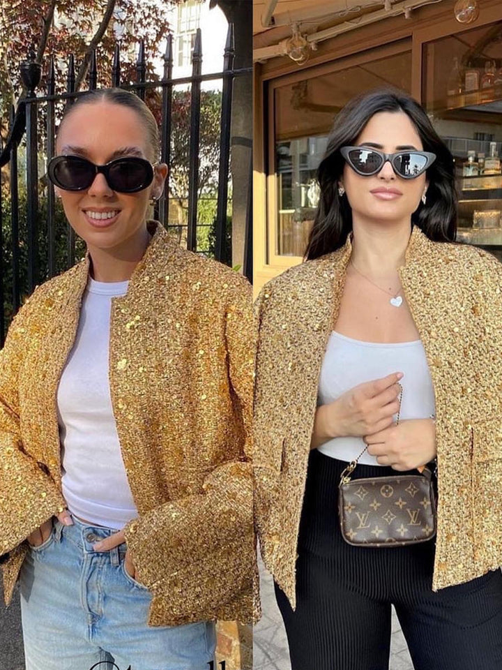 Lässige Tweedjacke Für Damen | Goldene Pailletten