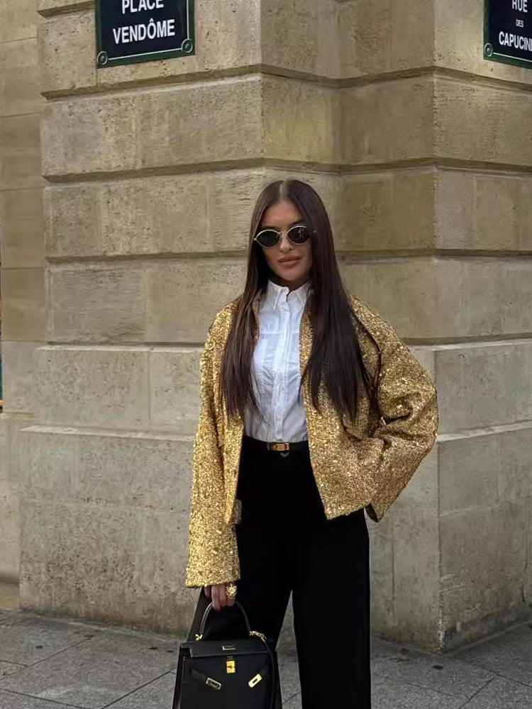 Lässige Tweedjacke Für Damen | Goldene Pailletten