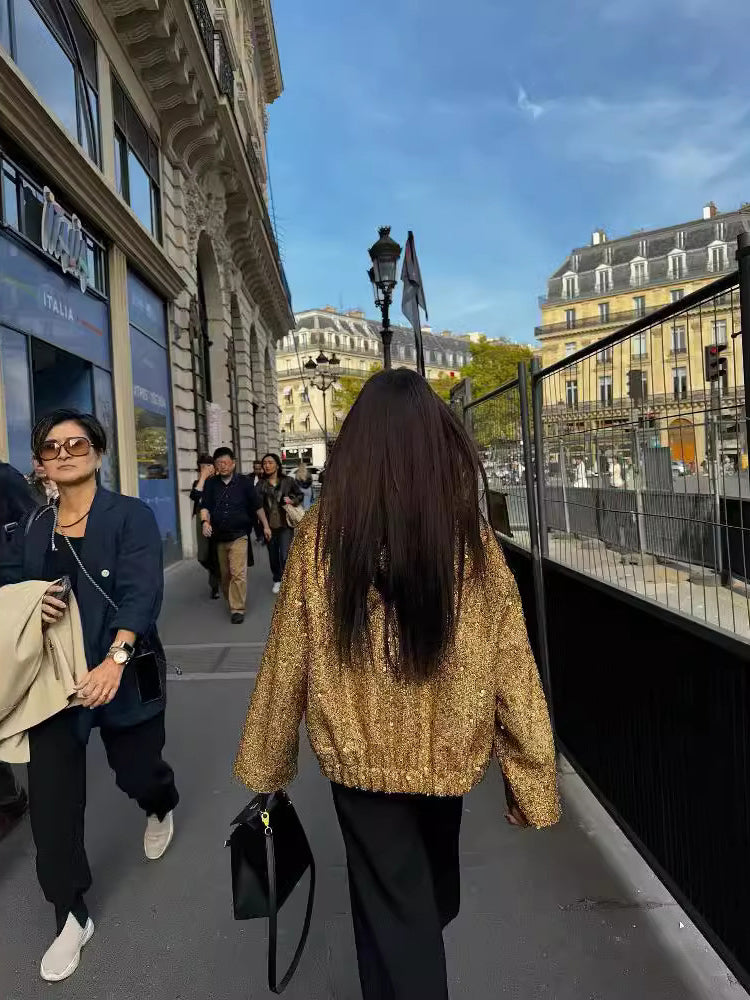 Lässige Tweedjacke Für Damen | Goldene Pailletten