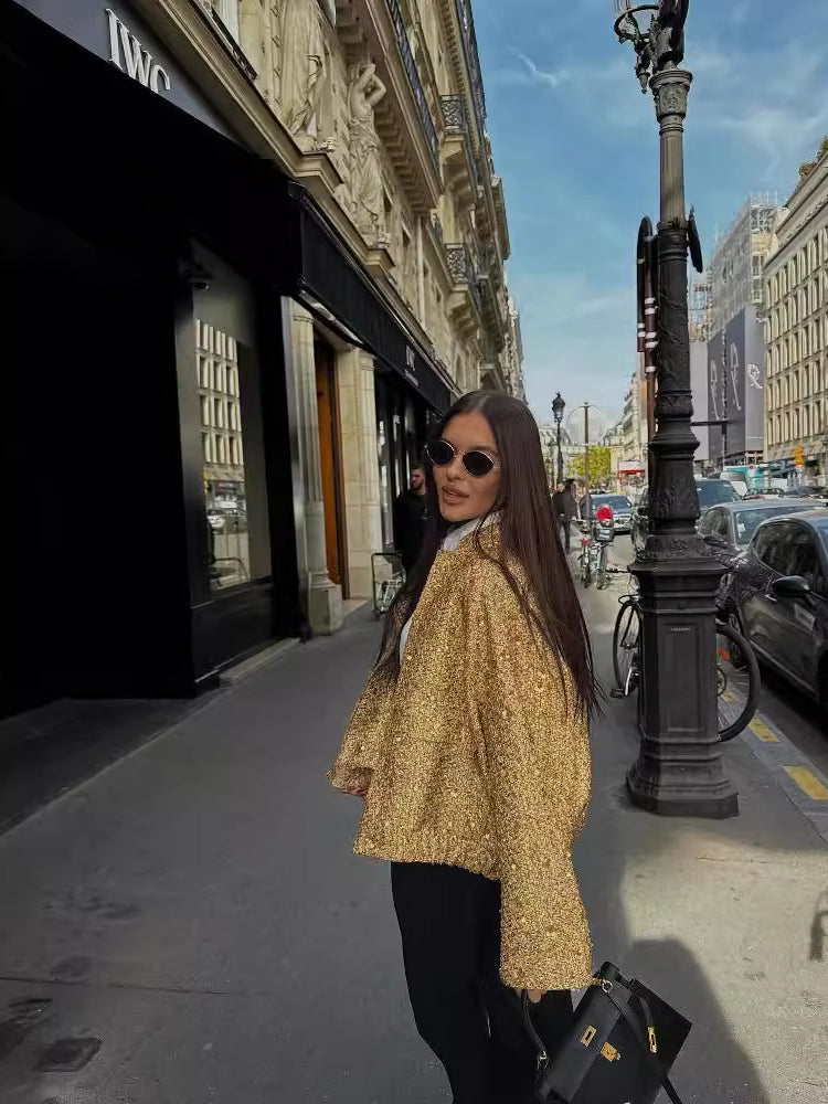 Lässige Tweedjacke Für Damen | Goldene Pailletten