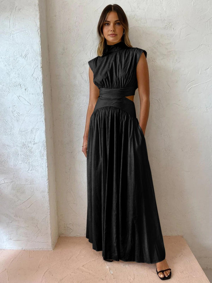 Plissiertes Mock-Neck Midikleid für Damen