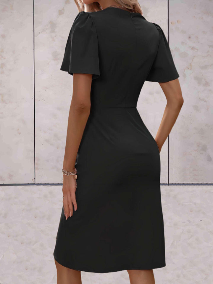 Damen Wickelkleid Mini mit V-Ausschnitt und Puffärmeln