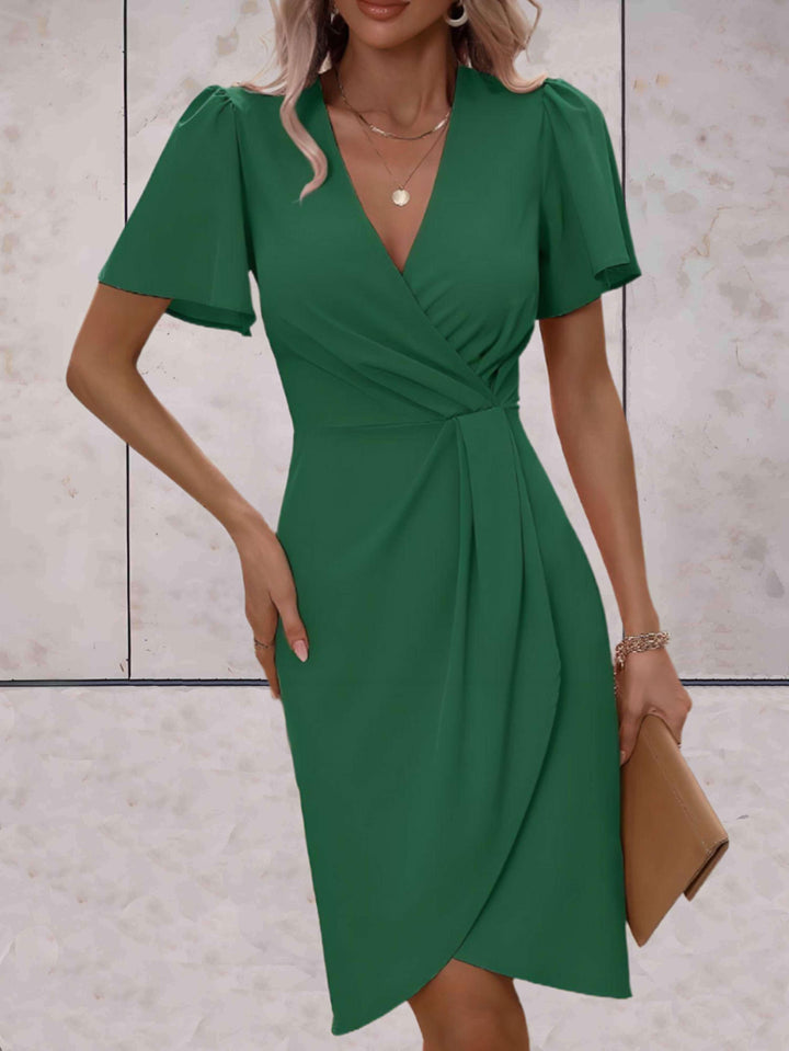 Damen Wickelkleid Mini mit V-Ausschnitt und Puffärmeln
