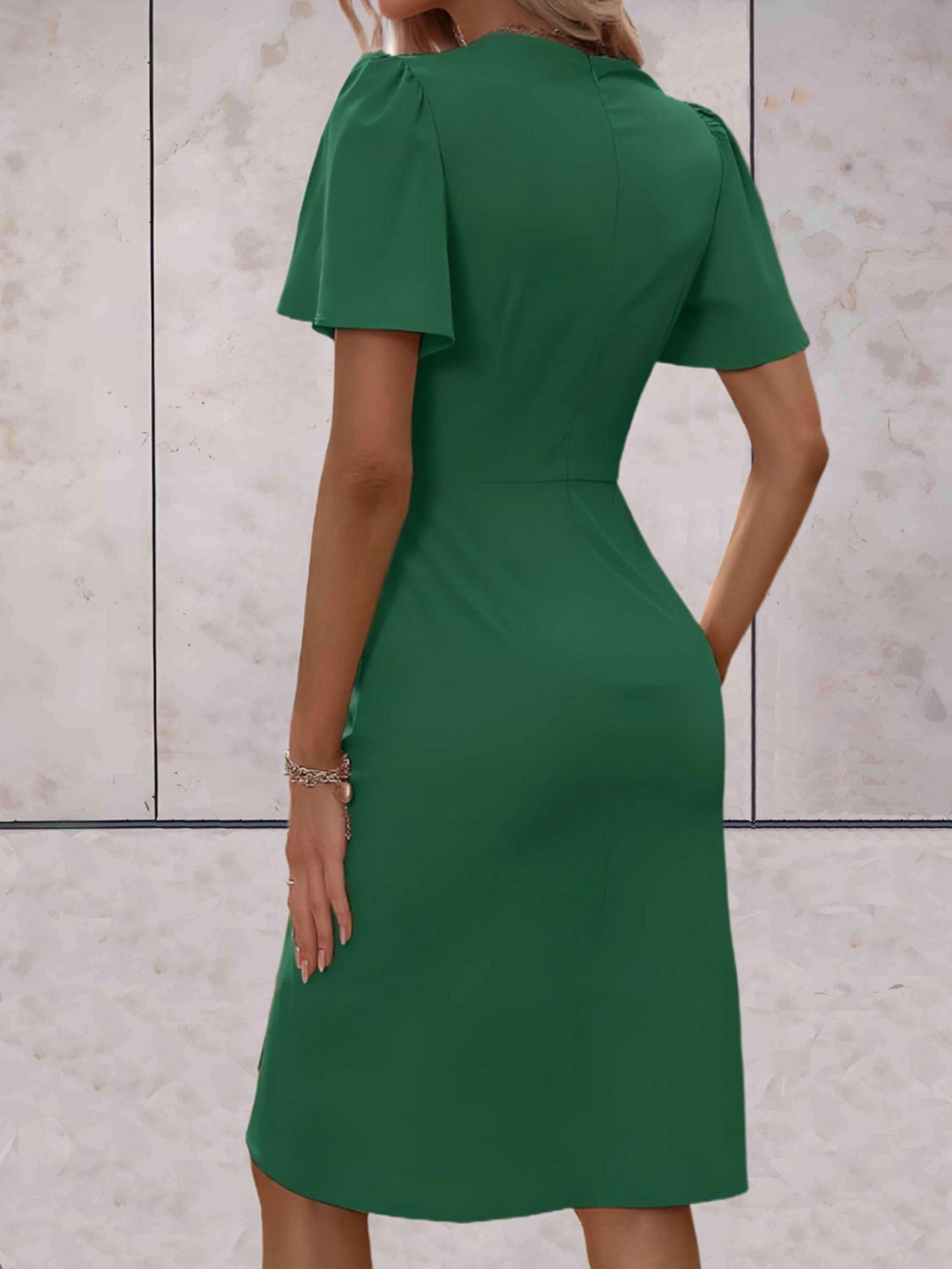 Damen Wickelkleid Mini mit V-Ausschnitt und Puffärmeln