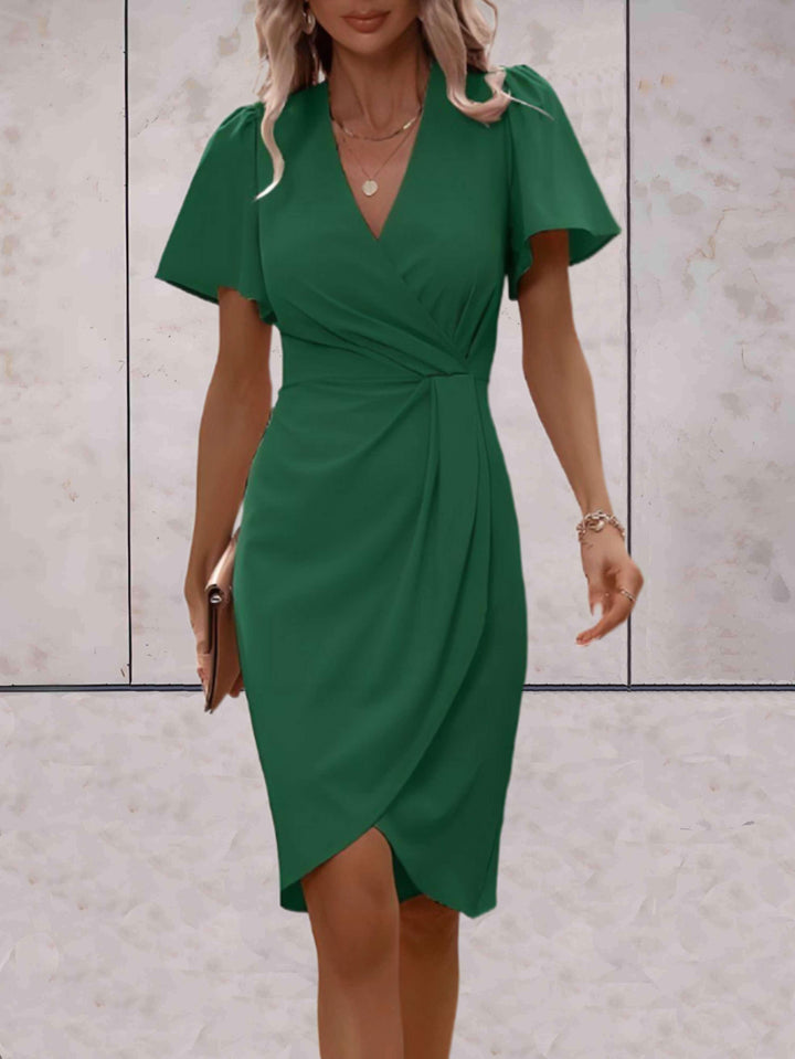 Damen Wickelkleid Mini mit V-Ausschnitt und Puffärmeln